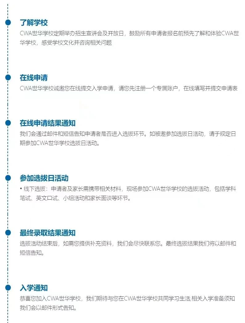 CWA世華學校2024年入學申請信息