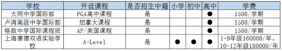 上海黃浦區國際高中一覽表